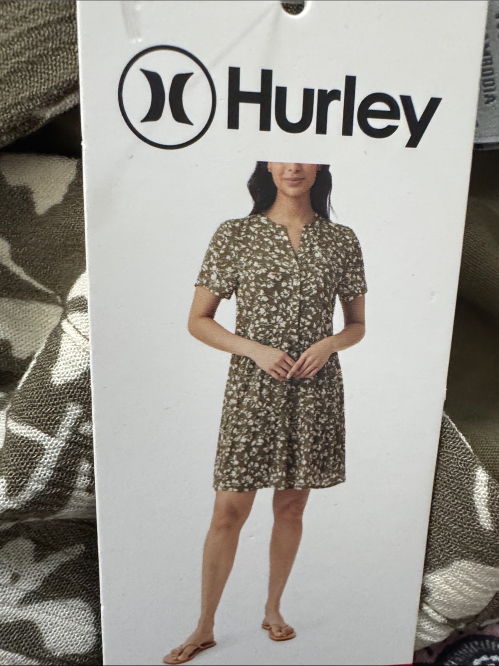 Hurley Olive and White Floral Button-Front Women's Dress